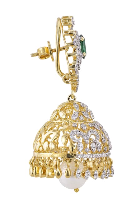 Sica Jewellery_Green Stones, Pearls 925 Silver Kesya Earrings _Online_at_Aza_Fashions