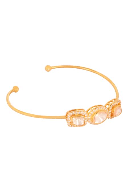 Sica Jewellery_Gold Plated 925 Silver Moissanite Polki Cuff Bracelet _Online_at_Aza_Fashions