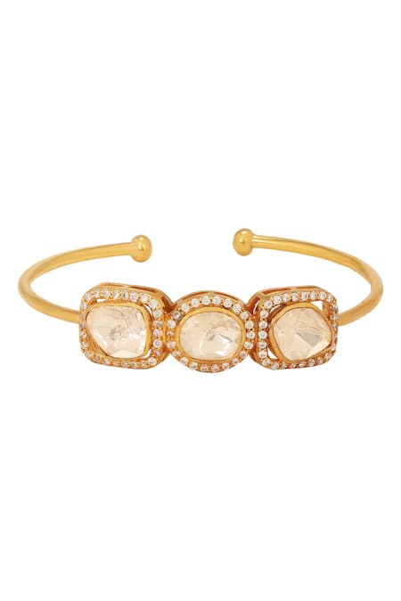 Buy_Sica Jewellery_Gold Plated 925 Silver Moissanite Polki Cuff Bracelet _Online_at_Aza_Fashions