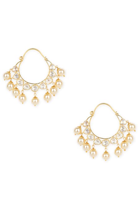Sica Jewellery Yellow Pearls, Crystals 925 Silver Chandbalis 
