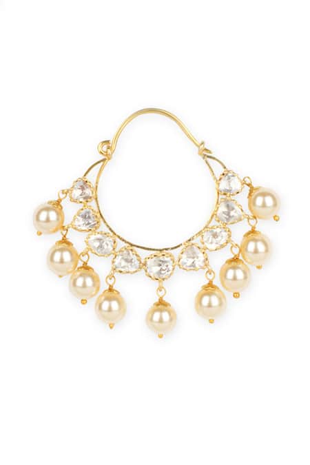 Sica Jewellery Yellow Pearls, Crystals 925 Silver Chandbalis Online at Aza Fashions Sica Jewellery_Yellow Pearls, Crystals 925 Silver Chandbalis _Online_at_Aza_Fashions