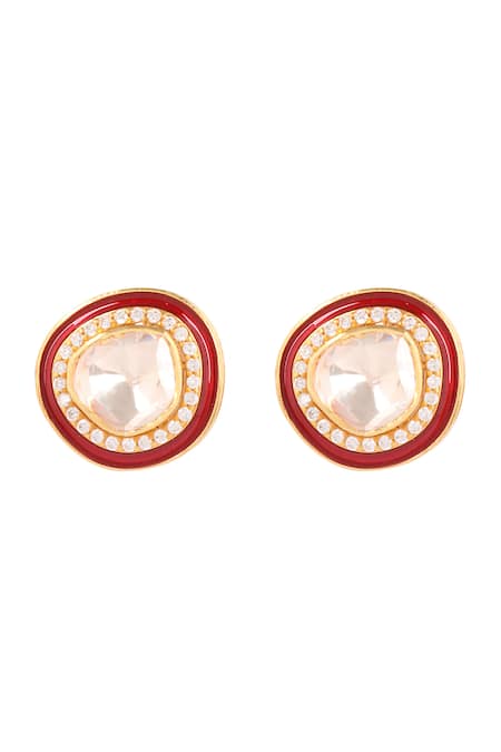 Sica Jewellery 925 Silver Red Meena Moissanite Polki Earrings 