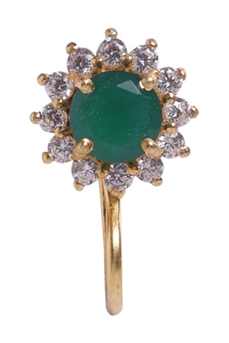 Sica Jewellery Green Stones 925 Silver Nosepin Online at Aza Fashions Sica Jewellery_Green Stones 925 Silver Nosepin _Online_at_Aza_Fashions