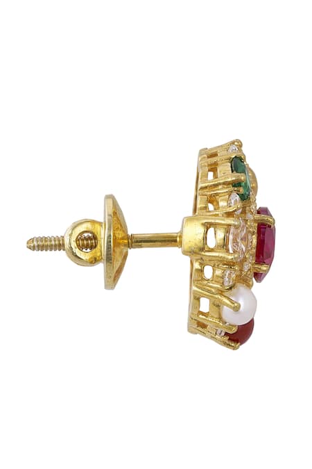 Sica Jewellery_Multi Color Diamonds 925 Silver Moissanite Polki Navratna Earrings _Online_at_Aza_Fashions