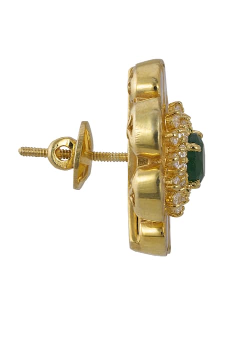 Sica Jewellery_Green Imitation Diamonds 925 Silver Moissanite Polki Vijaya Earrings _Online_at_Aza_Fashions