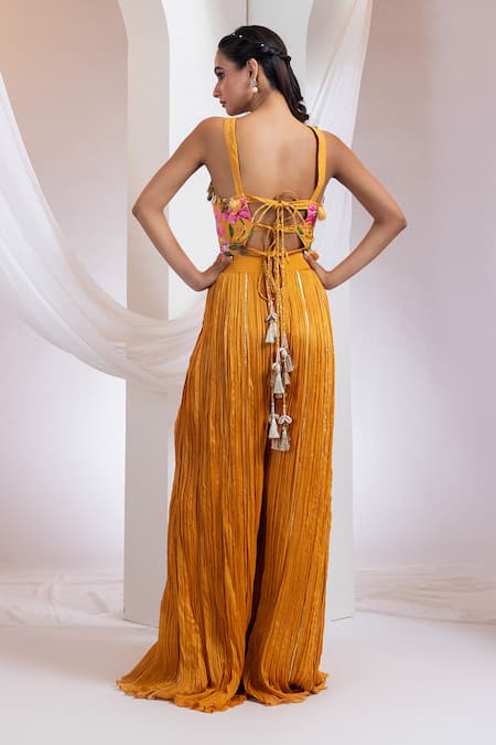 Smriti By Anju Agarwal Ember Bud Embroidered Corset With Pant 