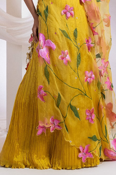 Shop Smriti By Anju Agarwal Yellow Silk, Chinon Sequins, Embroidery, Sunlit Grove Lehenga And Bralette Set Online at Aza Fashions Shop_Smriti By Anju Agarwal_Yellow Silk, Chinon Sequins, Embroidery, Sunlit Grove Lehenga And Bralette Set _Online_at_Aza_Fashions