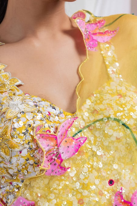 Buy Smriti By Anju Agarwal Yellow Silk, Chinon Sequins, Embroidery, Sunlit Grove Lehenga And Bralette Set Buy_Smriti By Anju Agarwal_Yellow Silk, Chinon Sequins, Embroidery, Sunlit Grove Lehenga And Bralette Set