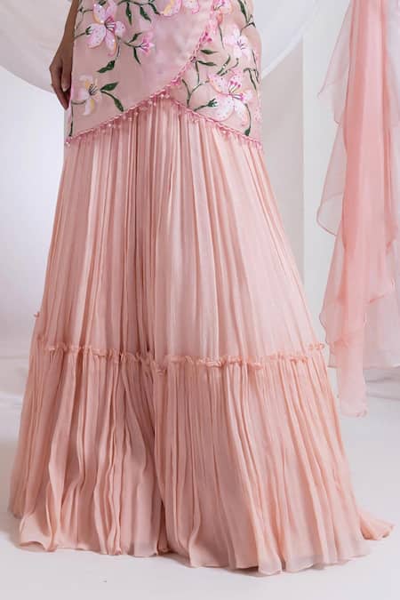 Buy Smriti By Anju Agarwal Pink Silk, Chinon Embroidery, Beads, Flora Sway Pre-draped Saree With Blouse Online at Aza Fashions Buy_Smriti By Anju Agarwal_Pink Silk, Chinon Embroidery, Beads, Flora Sway Pre-draped Saree With Blouse _Online_at_Aza_Fashions