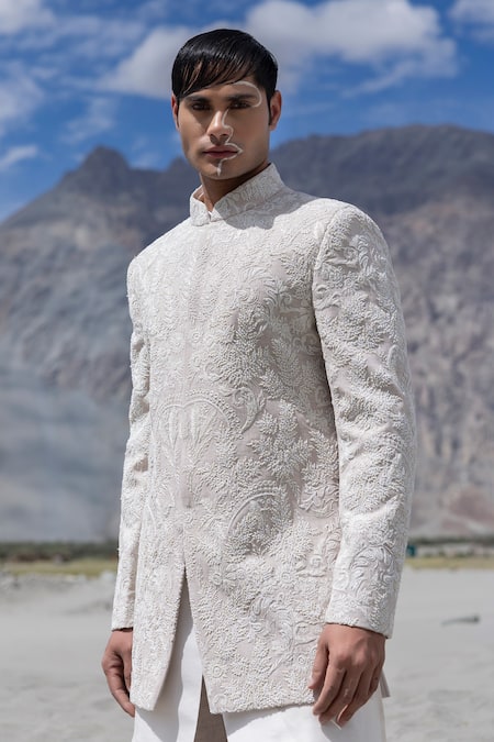 Buy Amit Arora Pink Polyester, Twill, Modal Embroidery Sherwani Jacket Set Online at Aza Fashions Buy_Amit Arora_Pink Polyester, Twill, Modal Embroidery Sherwani Jacket Set _Online_at_Aza_Fashions