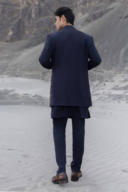 Buy Amit Arora Navy Polyester, Knit, Modal, Twill Embroidery Floral Hand Sherwani Jacket Set Online at Aza Fashions Buy_Amit Arora_Navy Polyester, Knit, Modal, Twill Embroidery Floral Hand Sherwani Jacket Set _Online_at_Aza_Fashions