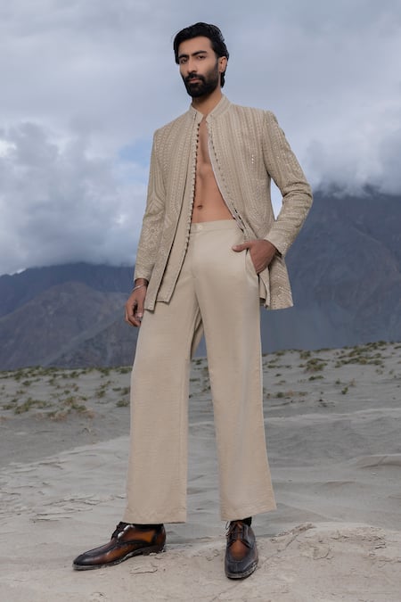 Amit Arora Monotone Hand Embroidered Jacket Set 