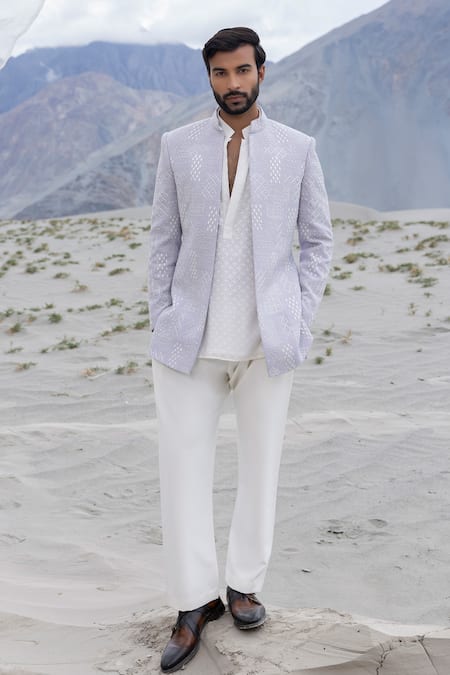 Buy_Amit Arora_Lilac Georgette, Polyester Embroidery Hand Jacket Kurta Set _Online_at_Aza_Fashions