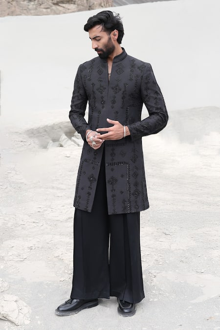 Amit Arora Monotone Hand Embroidered Shewani With Pant 