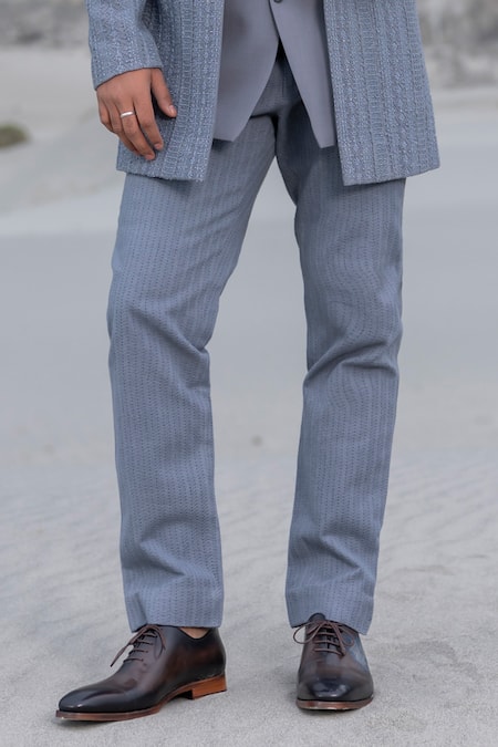 Buy_Amit Arora_Gray Polyester, Knit, Cotton Embroidery Hand Opean Jacket With Kurta Set _Online_at_Aza_Fashions