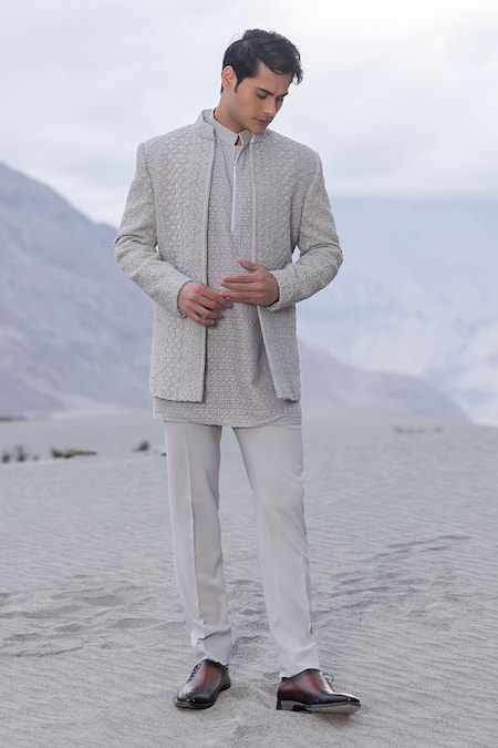 Amit Arora Hand Embroidered Opean Jacket With Kurta Set 