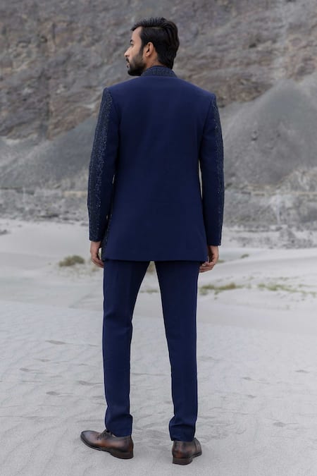 Shop Amit Arora Navy Polyester, Knit Embroidery Hand Opean Jacket With Kurta Set at Aza Fashions Shop_Amit Arora_Navy Polyester, Knit Embroidery Hand Opean Jacket With Kurta Set _at_Aza_Fashions