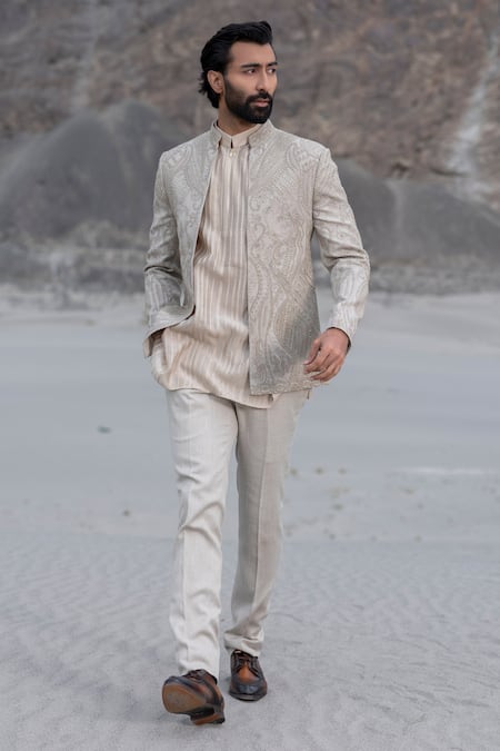 Amit Arora Monotone Hand Embroidered Jacket Set 