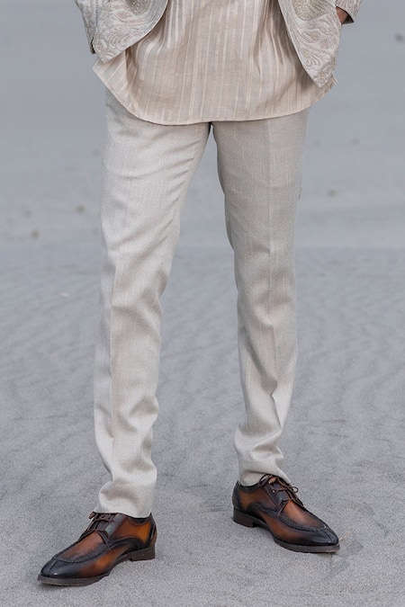 Amit Arora_Beige Polyester, Silk Sequins, Embroidery Monotone Hand Jacket Set _Online_at_Aza_Fashions