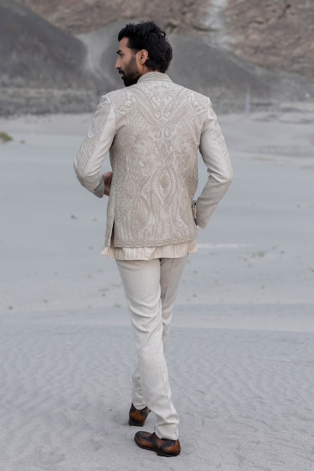 Amit Arora Monotone Hand Embroidered Jacket Set 