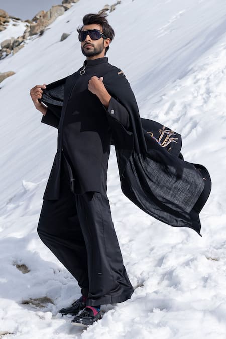 Amit Arora Long Textured Jacket Kurta Pant Set 