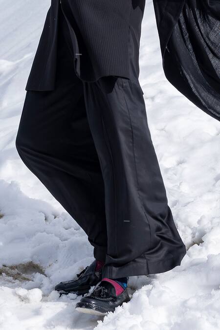 Amit Arora Black Lycra, Knit, Modal, Twill Long Textured Jacket Kurta Pant Set Online at Aza Fashions Amit Arora_Black Lycra, Knit, Modal, Twill Long Textured Jacket Kurta Pant Set _Online_at_Aza_Fashions