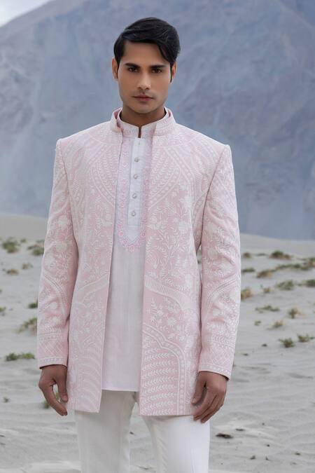 Amit Arora Pink Polyester, Knit, Silk Embroidery Hand Jacket Kurta Set Online at Aza Fashions Amit Arora_Pink Polyester, Knit, Silk Embroidery Hand Jacket Kurta Set _Online_at_Aza_Fashions