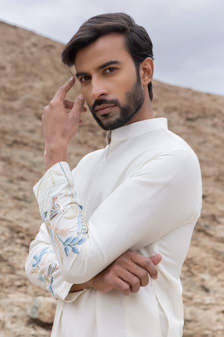 Amit Arora Off White Polyester Embroidery Kurta With Pant Online at Aza Fashions Amit Arora_Off White Polyester Embroidery Kurta With Pant _Online_at_Aza_Fashions