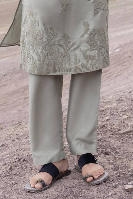 Buy Amit Arora Green Linen, Bamboo, Silk Embroidery Dori Kurta With Pant Online at Aza Fashions Buy_Amit Arora_Green Linen, Bamboo, Silk Embroidery Dori Kurta With Pant _Online_at_Aza_Fashions