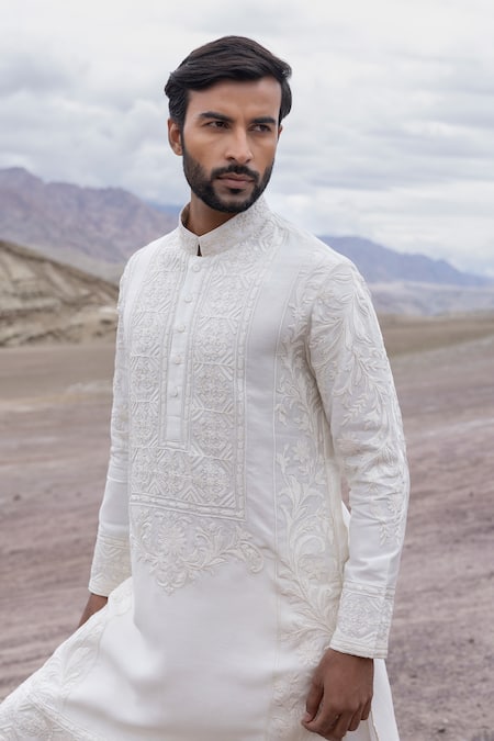Amit Arora Off White Linen, Bamboo, Silk Embroidery Dori Kurta With Pant Online at Aza Fashions Amit Arora_Off White Linen, Bamboo, Silk Embroidery Dori Kurta With Pant _Online_at_Aza_Fashions