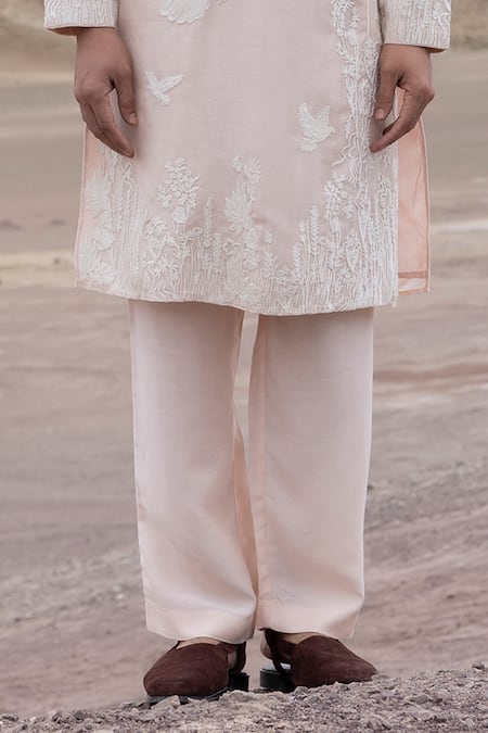 Amit Arora Peach Linen, Bamboo, Silk Embroidery Dori Straight Kurta With Pant Online at Aza Fashions Amit Arora_Peach Linen, Bamboo, Silk Embroidery Dori Straight Kurta With Pant _Online_at_Aza_Fashions