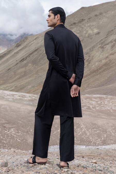 Shop Amit Arora Black Knit Embroidery Embellished Straight Kurta With Pant Online at Aza Fashions Shop_Amit Arora_Black Knit Embroidery Embellished Straight Kurta With Pant _Online_at_Aza_Fashions