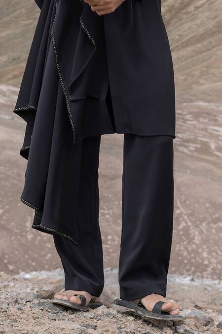 Amit Arora_Black Knit Asymmetrical Kurta With Pant _Online_at_Aza_Fashions