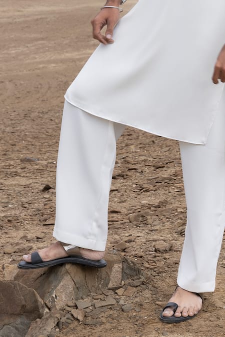 Amit Arora_White Knit Embroidery Placement Kurta With Pant _Online_at_Aza_Fashions