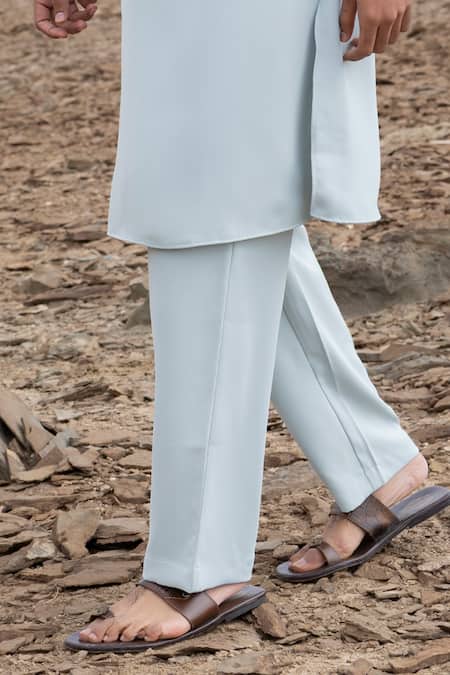 Amit Arora_Teal Knit Embroidery Embellished Straight Kurta And Pant Set _Online_at_Aza_Fashions