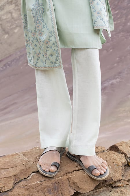 Buy Amit Arora Mint Linen, Silk Embroidery Aari Kurta With Pant Online at Aza Fashions Buy_Amit Arora_Mint Linen, Silk Embroidery Aari Kurta With Pant _Online_at_Aza_Fashions
