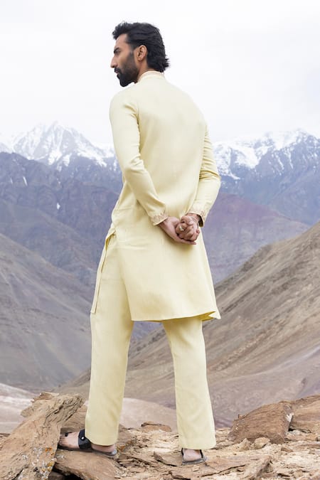 Amit Arora Lime Yellow Straight Kurta & Pant Set 