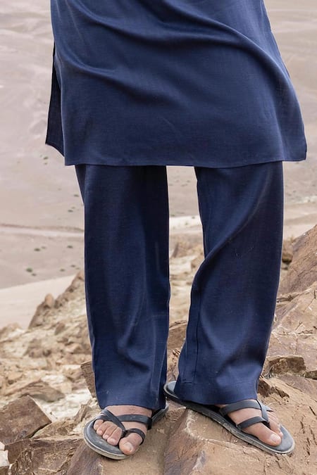 Amit Arora_Blue Linen, Silk Embroidery Aari Kurta And Pant Set _Online_at_Aza_Fashions