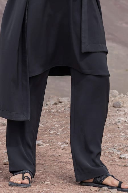 Amit Arora_Black Knit Embroidery Straight Kurta With Pant _Online_at_Aza_Fashions