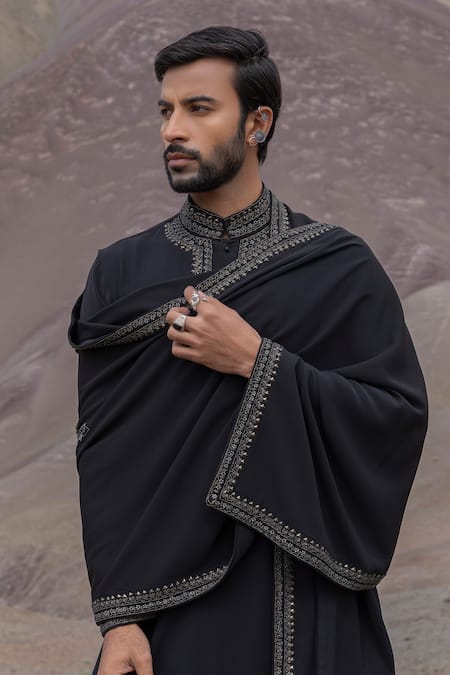 Shop_Amit Arora_Black Knit Embroidery Straight Kurta With Pant _Online_at_Aza_Fashions