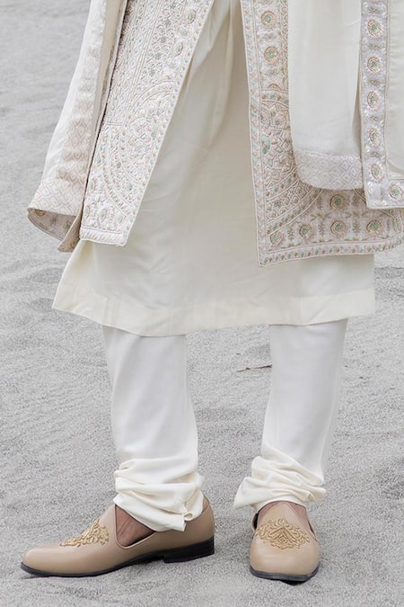 Amit Arora_Off White Silk, Organza, Twill, Modal Embroidery Hand Sherwani Set _Online_at_Aza_Fashions