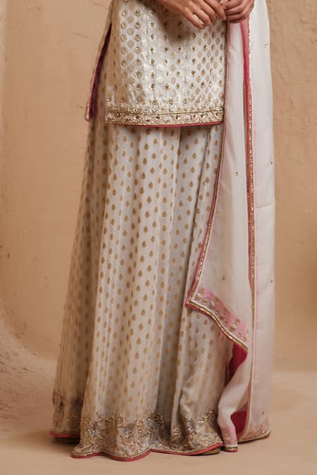 Buy_Muditaa By Urmila_Ivory Chanderi, Georgette, Organza Zari, Embroidery, Suvarna Kurta Sharara Set_Online_at_Aza_Fashions