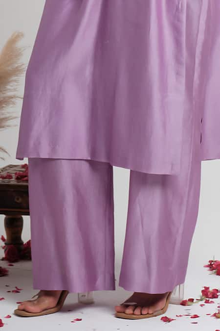 Shop_Muditaa By Urmila_Lavender Chanderi Silk Embroidery, Gota Patti, Mridula Hand Kurta Pant Set _Online_at_Aza_Fashions