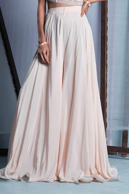 Muditaa By Urmila_Pink Net, Crepe Embroidery, Fabric Flowers One Shoulder Kaya Yoke Jumpsuit _Online_at_Aza_Fashions