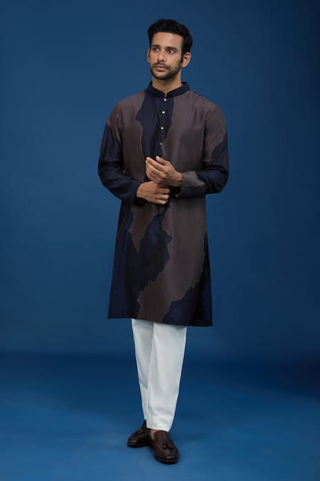 Buy_Countrymade_Navy Cotton Line Pattern Kurta And Pant Set 