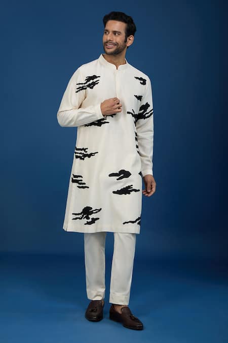 Countrymade Ivory Cotton Abstract Cloud Kurta And Pant Set 
