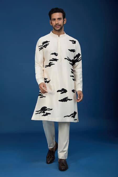 Shop_Countrymade_Ivory Cotton Abstract Cloud Kurta And Pant Set _Online_at_Aza_Fashions