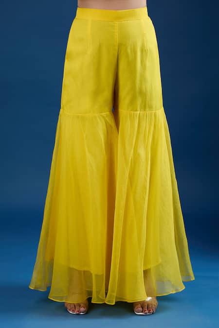 Archana Shah Yellow Organza Sequins Round Neck Kurta Sharara Set at Aza Fashions Archana Shah_Yellow Organza Sequins Round Neck Kurta Sharara Set _at_Aza_Fashions