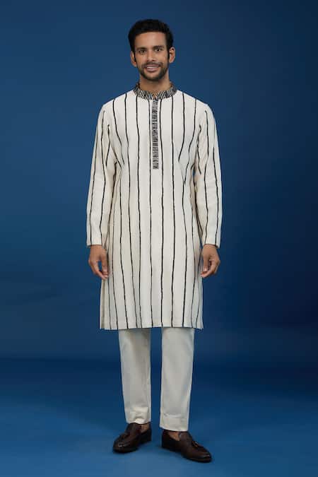 Buy_Countrymade_Ivory Cotton Embroidery Linear Kurta Set 