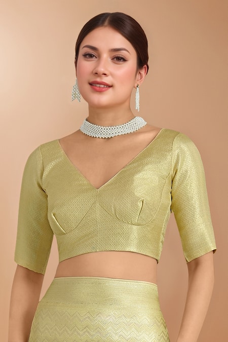 Buy Samyukta Singhania Yellow Zari V-neck Woven Banarasi Satin Silk Saree With Blouse Buy_Samyukta Singhania_Yellow Zari V-neck Woven Banarasi Satin Silk Saree With Blouse